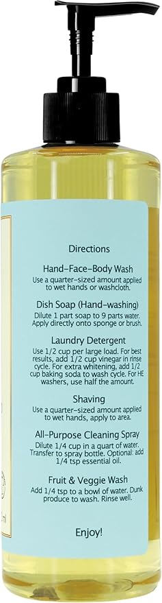 Claya Liquid Castile Soap – Organic Ingredients, Biodegradable, Gentle for Sensitive Skin and Versatile Use (16 fl oz (Pump Cap), Unscented)