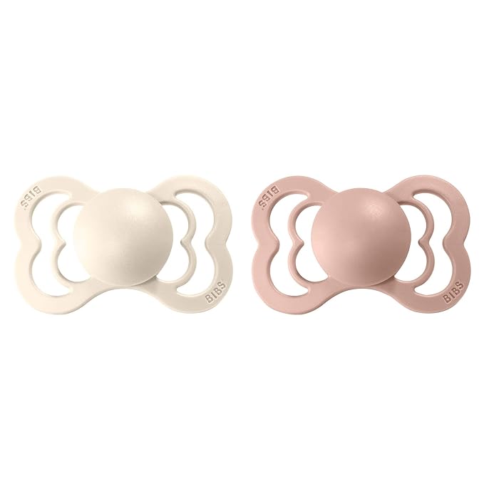 BIBS Pacifiers - Supreme Collection | BPA-Free Baby Pacifier | Made in Denmark | Set of 2 Ivory/Blush Color Premium Soothers | Size 6-18 Months