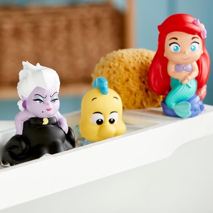 Disney Store Official Little Mermaid Bath Toys Set - Includes 5 Detailed Toys with a Straining Storage Bucket - Bath Time Fun & Water Play Set for Kids