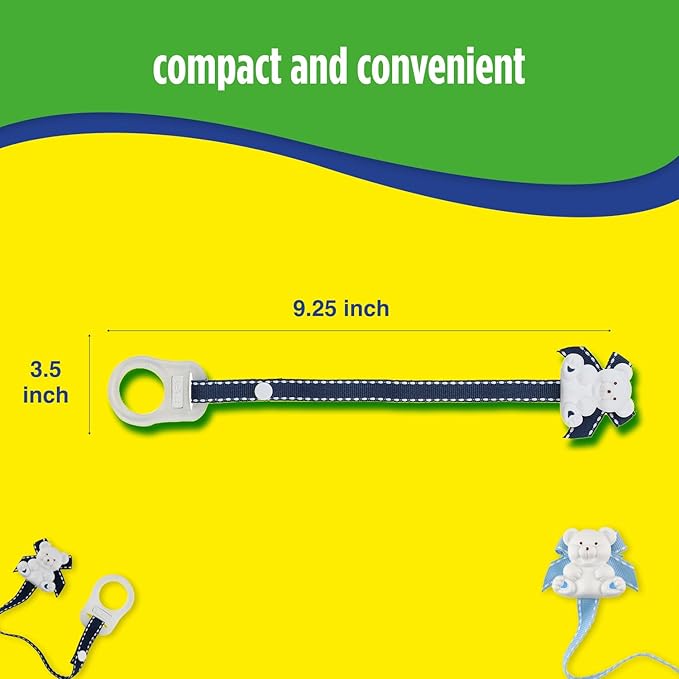 Baby Buddy Universal Pacifier Holder Clip -Snaps to Paci or Attach with Universal-Fit Silicone Ring, Pacifier Clip for Babies 4 Months and Up/Toddler Boys & Girls, Must Haves, White with Black Stitch