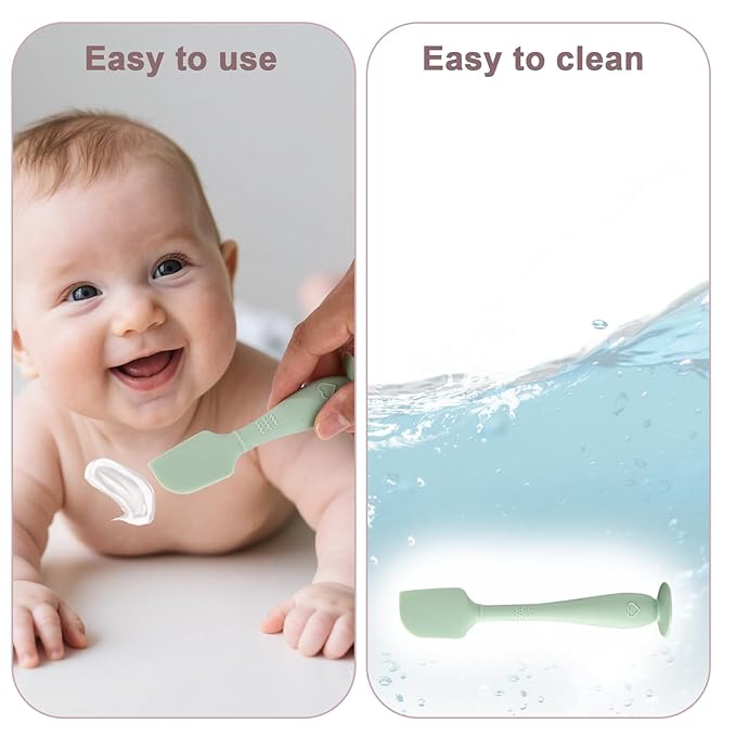 2pcs Baby Diaper Cream Spatula with Travel Case, 2 Sizes Soft Flexible Silicone Butt Paste Applicator Baby Diaper Rash Cream Spatula Bum Brush for Newborn(Green)