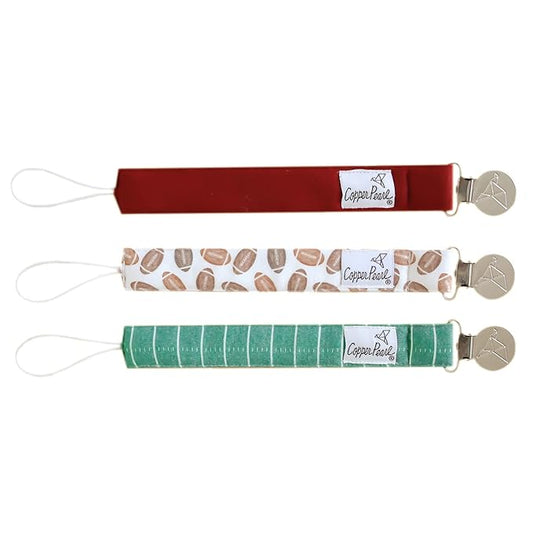 Copper Pearl Pacifier Clip 3-Pack: Premium Knit Binky Clips for Baby Girls and Boys - Stylish Stainless Steel Pacifier Holder Clip - Baby Pacifier Clips for No More Floor Drops - Blitz