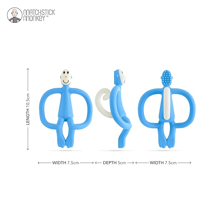 Matchstick Monkey Original Teether & Gel Applicator – Silicone Baby Teether, Easy-to-Grip, BPA-Free, Supports Self-Soothing & Early Brushing, 3 Months+, 4 Inches, Light Blue