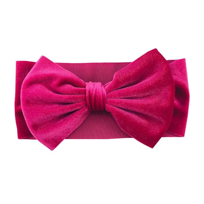 Baby Girl's 7'' Soft Big Bowknot Velvet Headband Toddler Hairband for Photography Travel Party Festivals (Fuchsia, One Size)