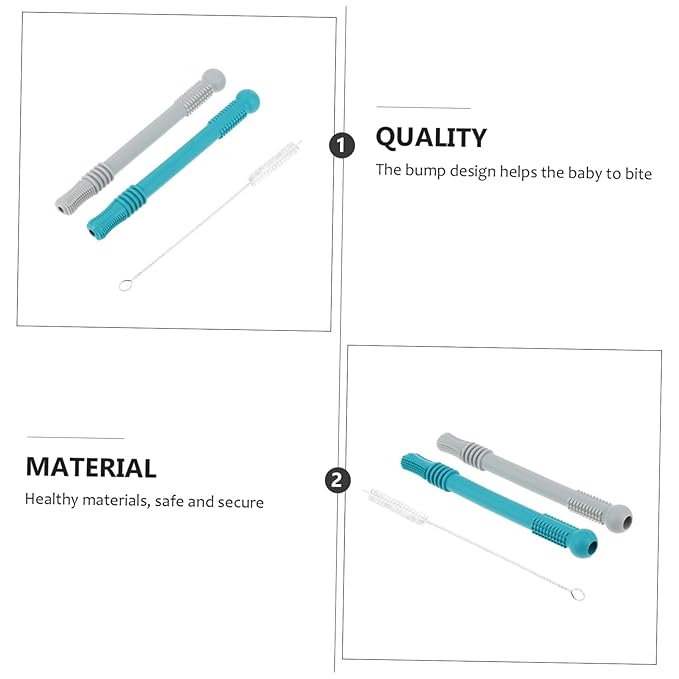 KOMBIUDA Teether with Hollow Molar Sticks and Cleaning Brush Food-Grade Silicone Teething for Soothing Gums and Developing Grasping Skills Safe and Elastic Design for Small Hands