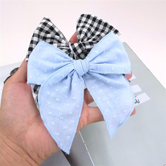 Pack of 4 Gorgeous Fable Bow Hair Clips for Girls Women Linen Hair Bow Alligator Clips Toddler Baby Mom Young Girl Hair Accessories (Grey/Navy)