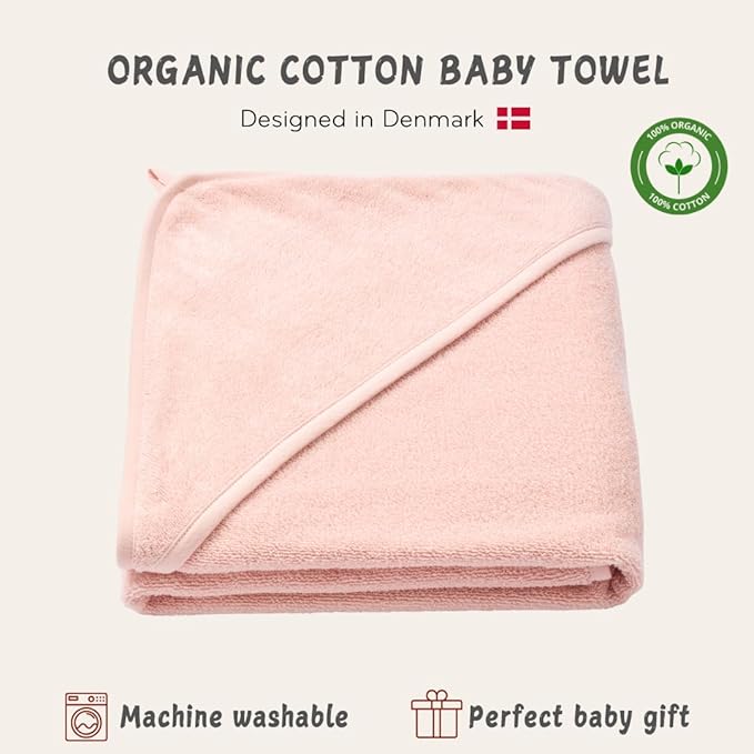 Hooded Baby Towel - 100% Organic Cotton Baby Bath Towels – Baby Towels, Baby Bath Towels for Baby Girl, 32" x 32" Super-Soft and Absorbent Baby Towels for Newborn (Blush)