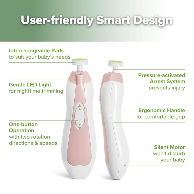 haakaa Baby Nail Trimmer Electric Baby Nail Clippers Kit for Newborn, Toddler or Adults Fingernails and Toenails Care, Baby Nail Care Set & Extra 4 Replacement Pads Combo