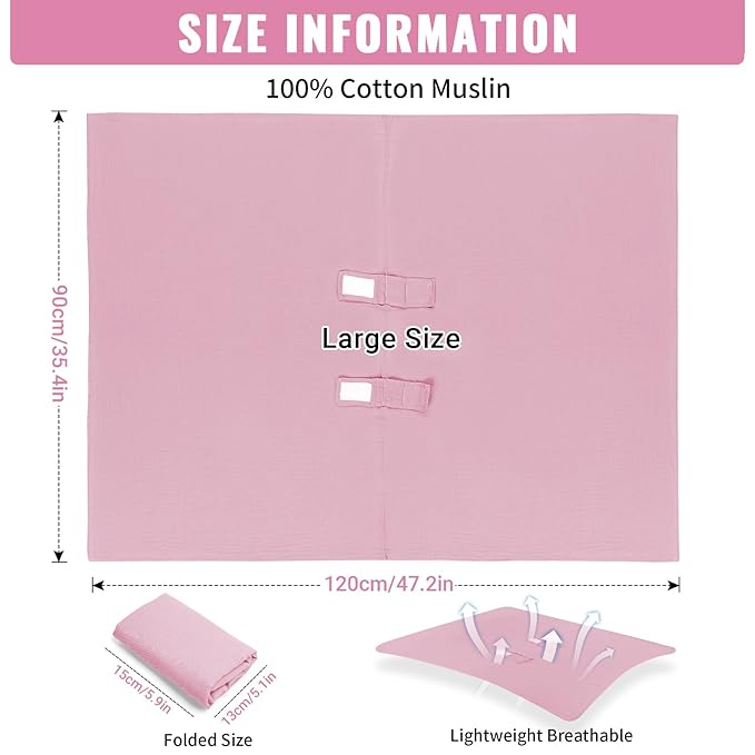 Metplus Muslin Car Seat Cover for Baby Girls, 100% Cotton Breathable Infant Carseat Canopy for Summer, Lightweight Stroller Sunshade Covers (Pale Pink)