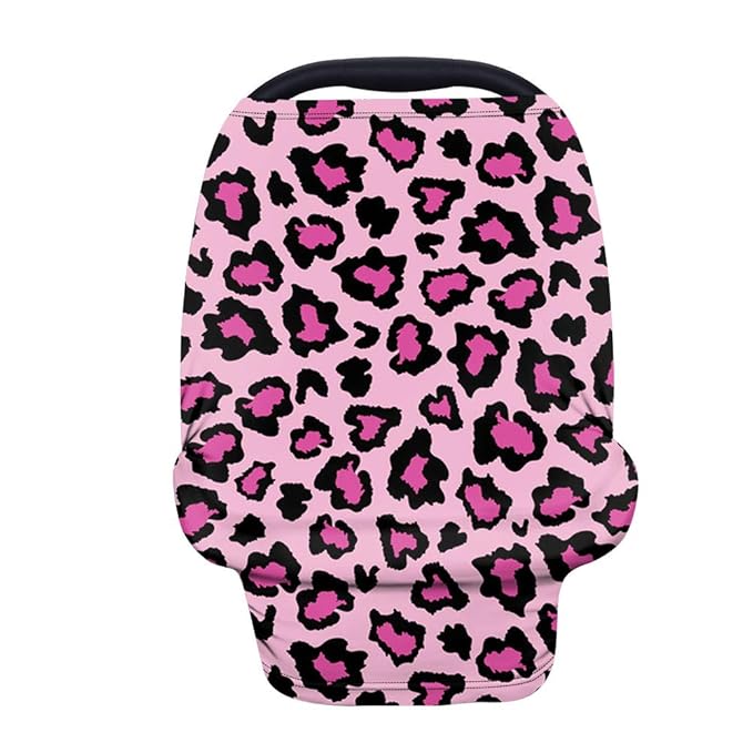 Binienty Multi Use Baby Nursing Cover, High Chair/Shopping Cart/Stroller Cover, Pink Leopard Cheetah Stripe Print, Baby Car Seat Cover Canopy