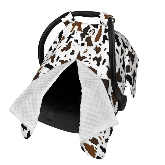 Black Brown Cow Print Baby Car Seat Canopy Cover 39x27.5 Inches Multi Use Nursing Cover for Newborn Car Seat Canopy Mom Nursing Breastfeeding Covers Newborn Shower Gifts