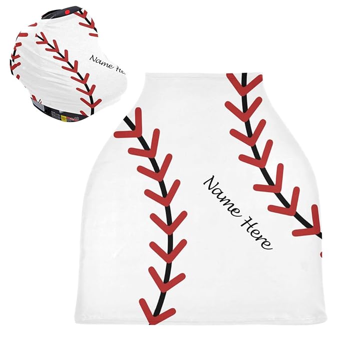 Personalized Baseball Baby Car Seat Covers for Boys, Custom Carseat Canopy with Name, Multiuse Nursing Cover Breastfeeding Scarf, Infant Stroller Cover, Gift for Newborn New Mom Babies