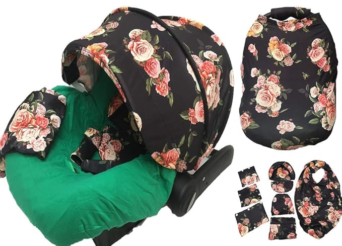9pc Baby Boy Baby Girl Ultimate Set of Infant Car Seat Cover Canopy Headrest Blanket Hat Nursing Scarf, 30JY03