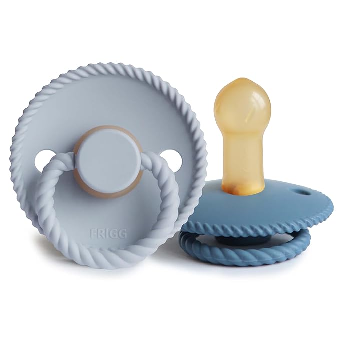 FRIGG Rope Natural Rubber Baby Pacifier | Made in Denmark | BPA-Free (Ocean View/Powder Blue, 6-18 Months)