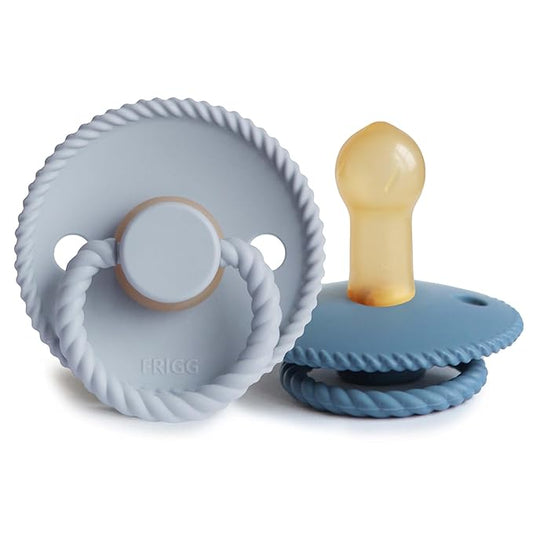 FRIGG Rope Natural Rubber Baby Pacifier | Made in Denmark | BPA-Free (Ocean View/Powder Blue, 6-18 Months)