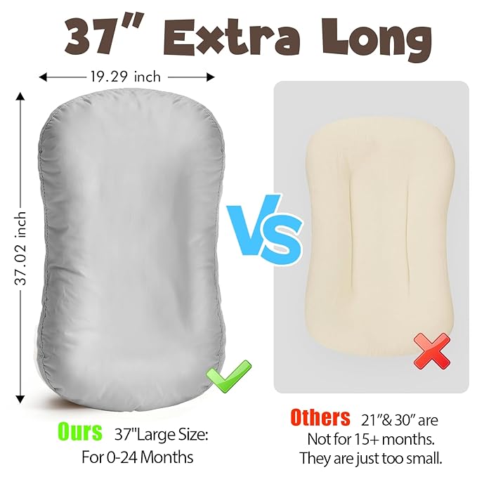 Extra Large Newborn Lounger & Baby Nest – Essential Baby Registry Gift – XL Portable Infant Floor Cushion for Tummy Time Support – Machine Washable Cotton Cover (CPC Certified)
