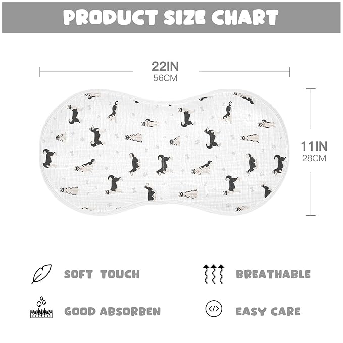 Muslin Baby Burp Cloths, Cute Dogs Siberian Husky Muslin Washcloths Baby Rags Comfy Soft Absorbent in for Newborn Boys and Girls 2 Piece 22 x 11 Inch