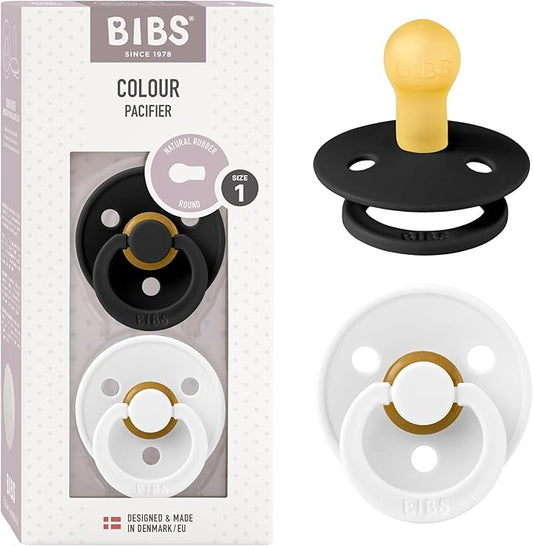 Bibs Pacifiers Color Collection, Set of 2 BPA-Free Latex Pacifiers Made in Europe, Round Nipple Baby Pacifier.