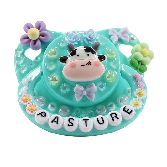 CutiePlusU Adult Sized Pacifier Dummy Big Shield DIY Handmade-Cow Green