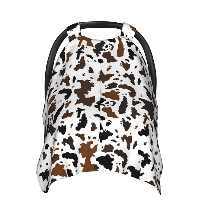 Black Brown Cow Print Baby Car Seat Canopy Cover 39x27.5 Inches Multi Use Nursing Cover for Newborn Car Seat Canopy Mom Nursing Breastfeeding Covers Newborn Shower Gifts