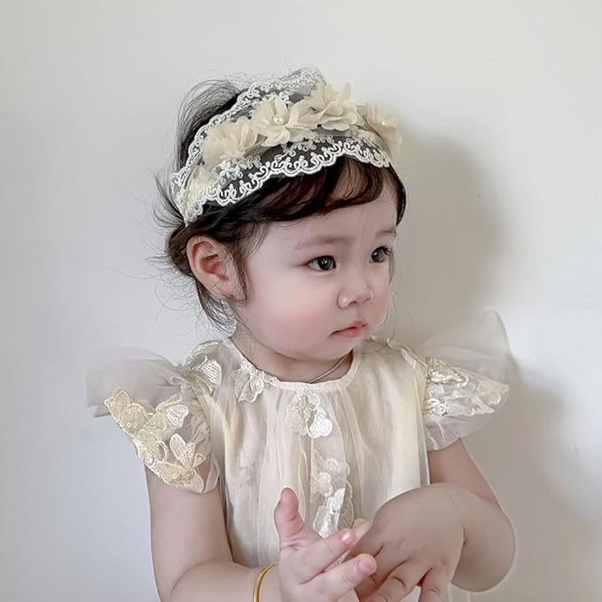 White Lace Flower Headband for Baby Girls Toddler Christening Baptism Hairband Soft Lace Floral Birthday Party Hair Accessories for Newborn Infants Kids (Style 12, One size)