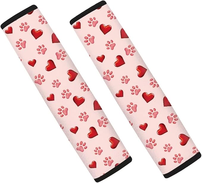UNICEU Red Love Heart Dog Paw Car Seat Belt Cover Set of 2,Comfortable Soft Seatbelt Shoulder Protection Pads for Women