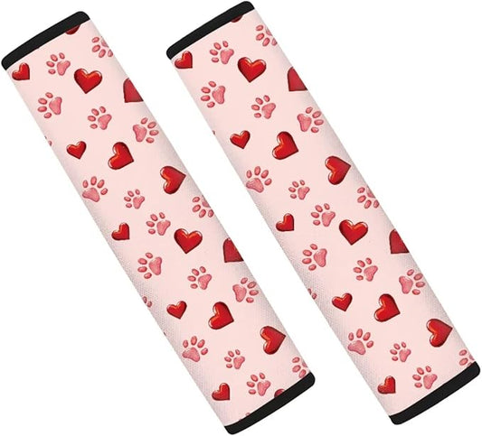 UNICEU Red Love Heart Dog Paw Car Seat Belt Cover Set of 2,Comfortable Soft Seatbelt Shoulder Protection Pads for Women