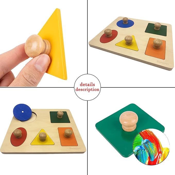Montessori Multi Shape Wooden Puzzle Toy Baby Toddler First Jumbo Wood Peg Educational Basic (5 Geometry Shape)