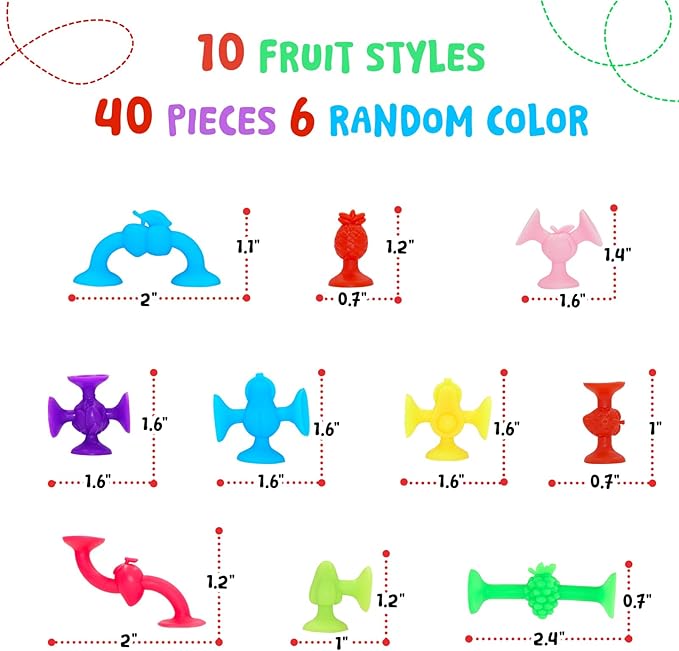 Suction Cup Toys, Silicone Sensory Toys, Stress Relief Autism Toy for Kids, Travel Fruit Toy for Airplane with Storage, Fine Motor Skills