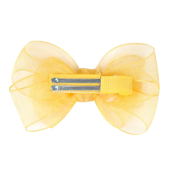 3.5-Inch Organza Hair Bows for Girls - Elegant Sheer Ribbon Alligator Clips for Toddlers, Kids, and Teens - Pack of 2, Yellow
