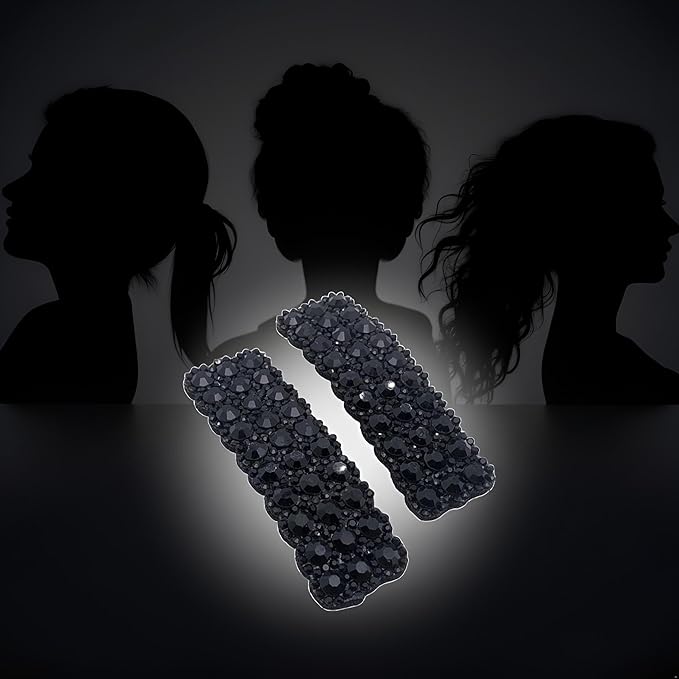 2Pcs Black Rhinestones Snap Hair Clips for Women Girls Rectangular Hairpins Korean Barrettes Hair Accessories, Clips and Barrettes, Baby Girls' Hair Clips