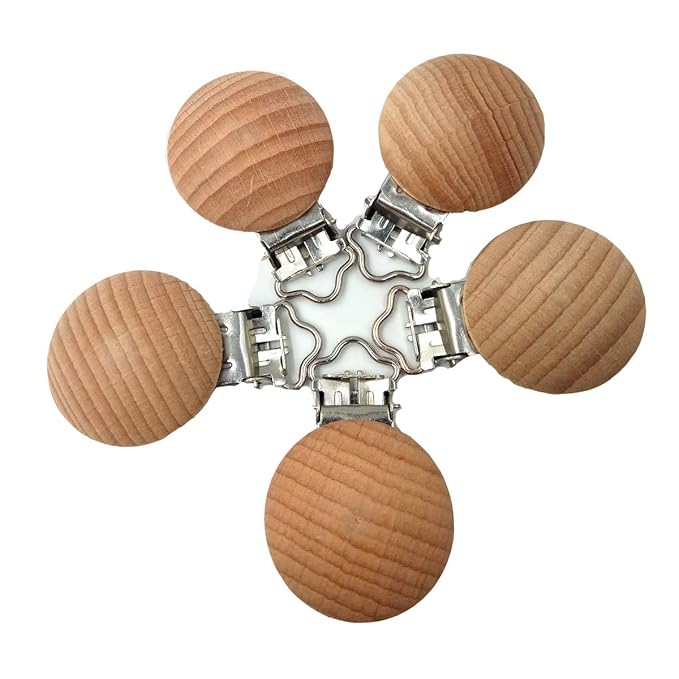 5pcs Natural Beech Wood Pacifier Clips Holder Grasping Toy Suspender Clips Charm DIY Pacifier Chain Accessory (3.5cm/5pcs)