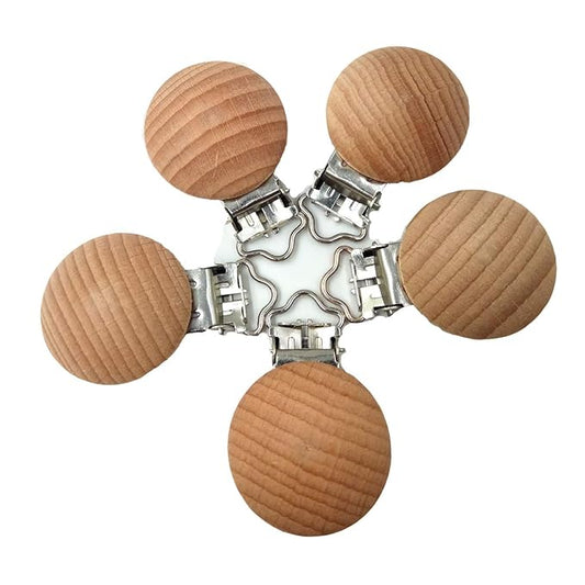 5pcs Natural Beech Wood Pacifier Clips Holder Grasping Toy Suspender Clips Charm DIY Pacifier Chain Accessory (3.5cm/5pcs)