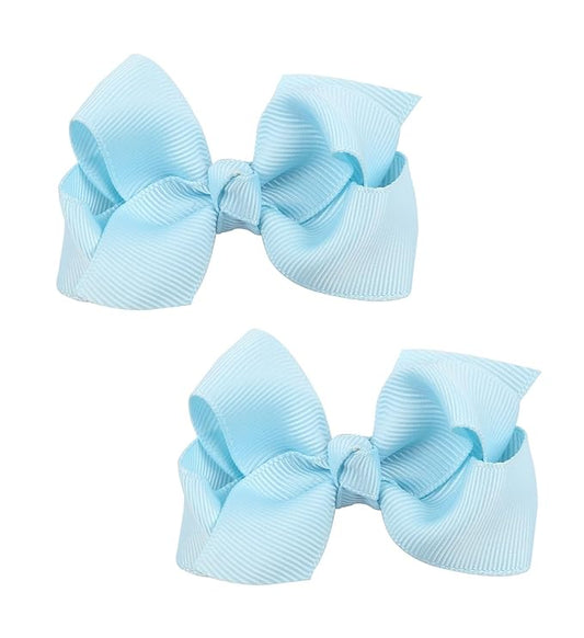 Baby Girl's 2Pcs Cute 3 Inch Pure Color Bow-knot Hair Clip for Photography Travel Daily Life (Light Blue)