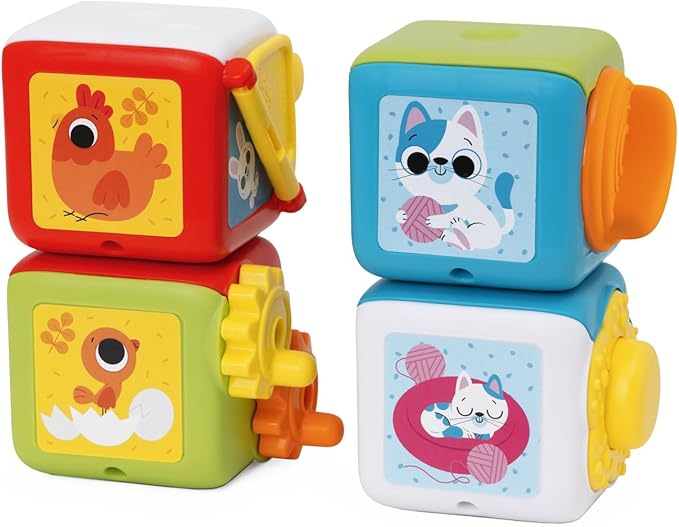 Chicco Set of 4 Colourful Animal Blocks Stacking for Sensory Pleasure, Crafts and Logic Activities Toys for Kids, 10-36 Months