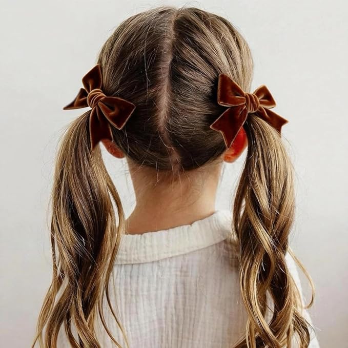 2 Pcs Cute Golden Brown Velvet Hair Bow Clips 3" Bowknot Alligator Clip Barrettes Hairpins for Girl Kids Accessories