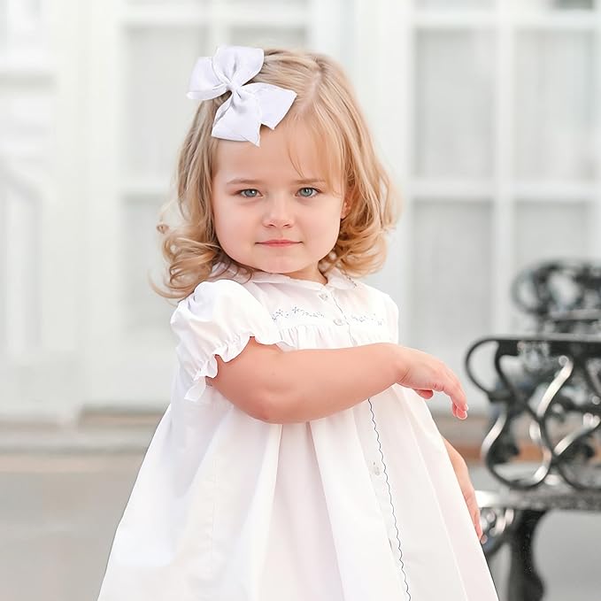 OAOLEER 5” 2PCS Hair Bows for Girls, White Grosgrain Ribbon Bows Hair Alligator Clips Hair Accessories for Girls Infants Toddlers Kids Teens Children (White)