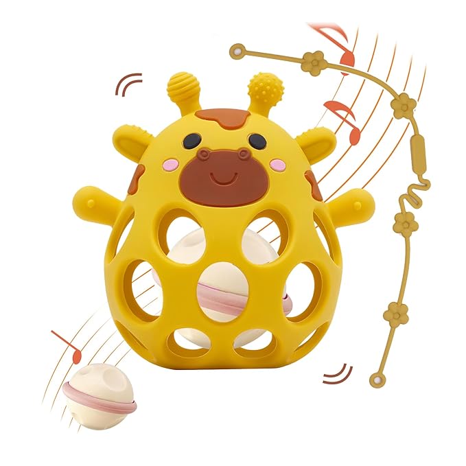 Baby Teething Toys Balls for 0-12 Months, Silicone Sensory Baby Teething Rattle Balls with Pacifier Clip Holder,Easy Grasp Infant Rattle Teether Toy, BPA Free,Soft Infant Chew Toys
