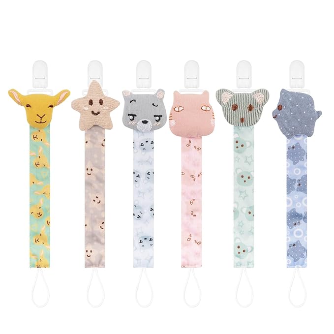 babygoal Doll Pacifier Clips with Pacifier Case, 6 Pack Binky Paci Holder Clips Leashes Fits for Most Baby Pacifiers and Binkies