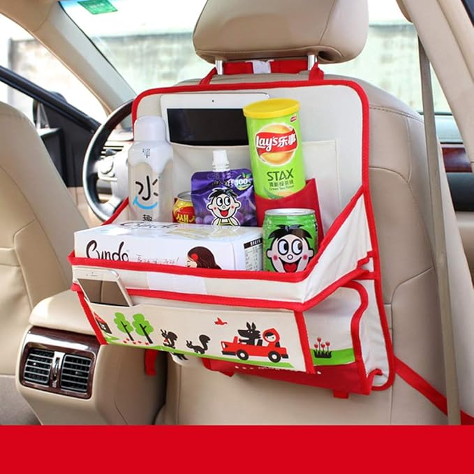 Cute Cartoon Car Backseat Organizer Auto Car Foldable Table Tray Seat Back Storage Bag Organizer for Baby Kid
