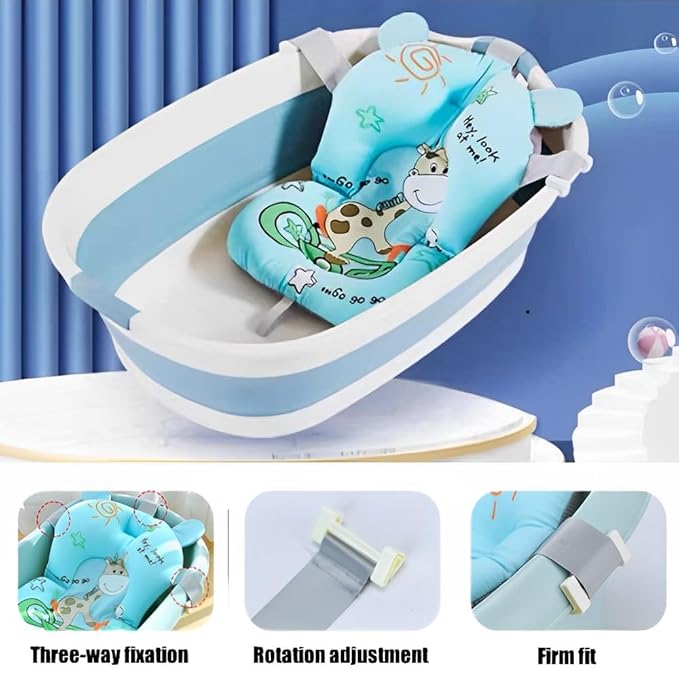 Baby Bath Cushion Cartoon Newborn Bathtub Mat Non-Slip Baby Bath Pad Quick Dry Baby Bathtub Pillow Seat Mat Floating Baby Bath Seat Cushion Adjustable Baby Bath Support Cushion for Baby 0-12 Months