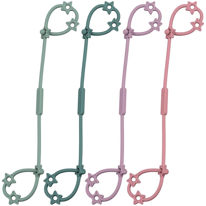 Toy Straps for Baby, 4 Pack Adjustable Stretchable Sippy Cup Straps, Sippy Bottles or Pacifier to Stroller, Highchair, Car Seat, Hanging Basket (4Pack,Midnight Blue/Ether/Deep Lilac/Mauve)
