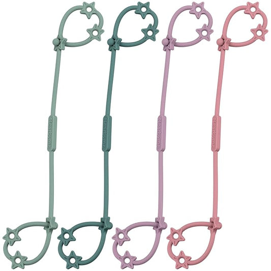 Toy Straps for Baby, 4 Pack Adjustable Stretchable Sippy Cup Straps, Sippy Bottles or Pacifier to Stroller, Highchair, Car Seat, Hanging Basket (4Pack,Midnight Blue/Ether/Deep Lilac/Mauve)
