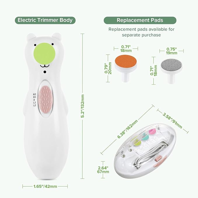 Haakaa Happii Bear Rechargeable Electric Baby Nail Trimmer – Baby Nail Clippers/Baby Nail File – Whisper Quiet & LED Lights