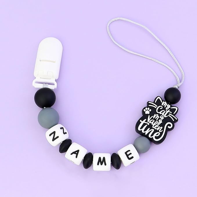 Silicone Personalized Pacifier Clip with Name - Custom Animal Pacifier Chain for Boys and Girls, Fits Most Pacifiers
