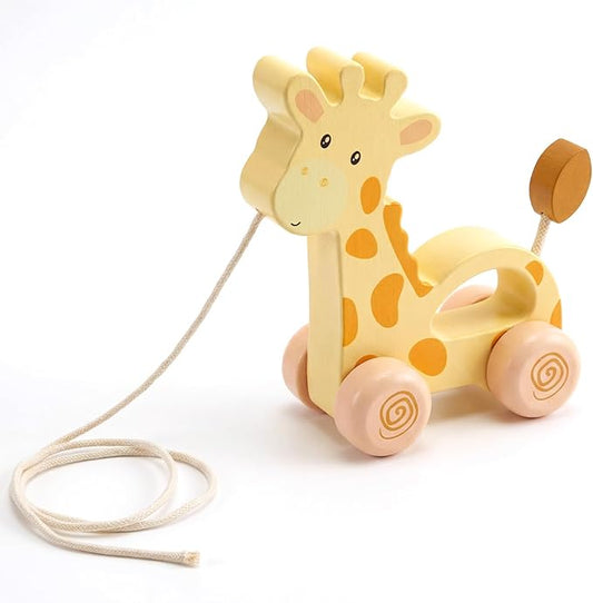 Baby Toys Car,Wooden Pull Along Toddler Toy, Developmental Toy for 1 Year Old Girl Boy Birthday Gift (Small Giraffe)