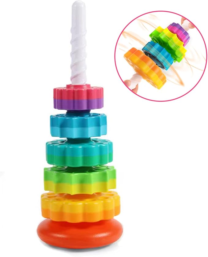 LUCKFUTURE Spinning Stacking Toys, Educational Toddler Toy Stacking Rings Baby Toys, Montessori Toy for Girls and Boys, Spin Gears Christmas Birthday Gift for 1-3 Year Old (Pack of 2)