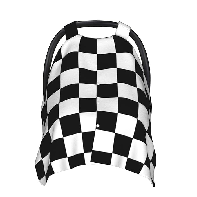 Baby Car Seat Cover Black and White Checkered Winter Carseat Canopies Cover Soft Breathable Infant Carseat Canopy for Infant Boys Girls#