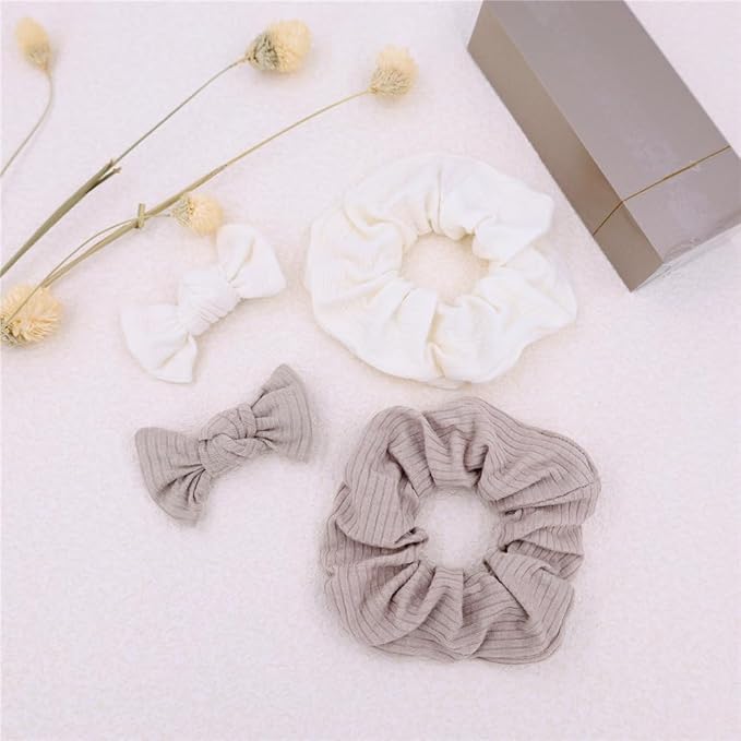 Sugarmelon Mommy and Me Headband Set Mother Baby Matching Turban Headbands for Toddler Baby Girls Women Scrunchies Hair Bow Hairbands (Oat/White)