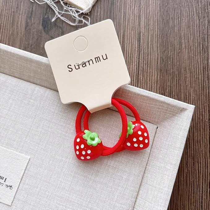 Strawberry Snap Clips Baby Girls Fruit Hair Bow Clips Strawberry Hair Ring Tie BBW24 (4 Pcs-A4)